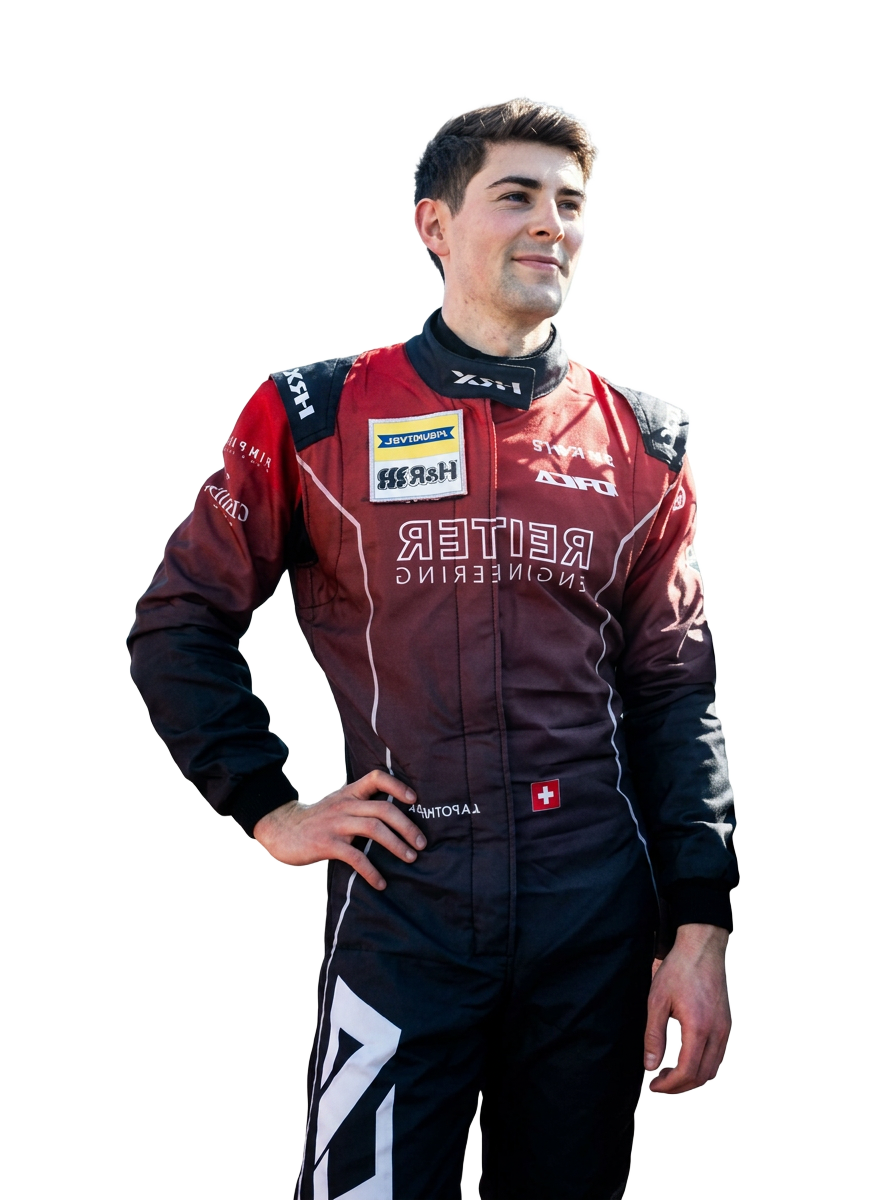 Professional racing driver Julien Apotheloz in his race suit