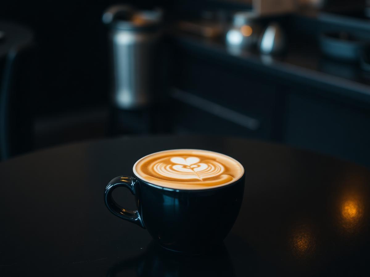 Barista-made cappuccino in a dark cup